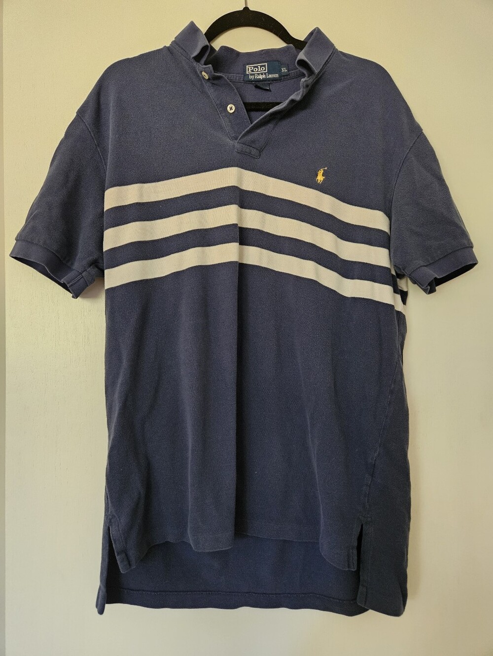 Polo by Ralph Lauren Blue White Striped Pique Short Sleeve Polo Shirt Size XL